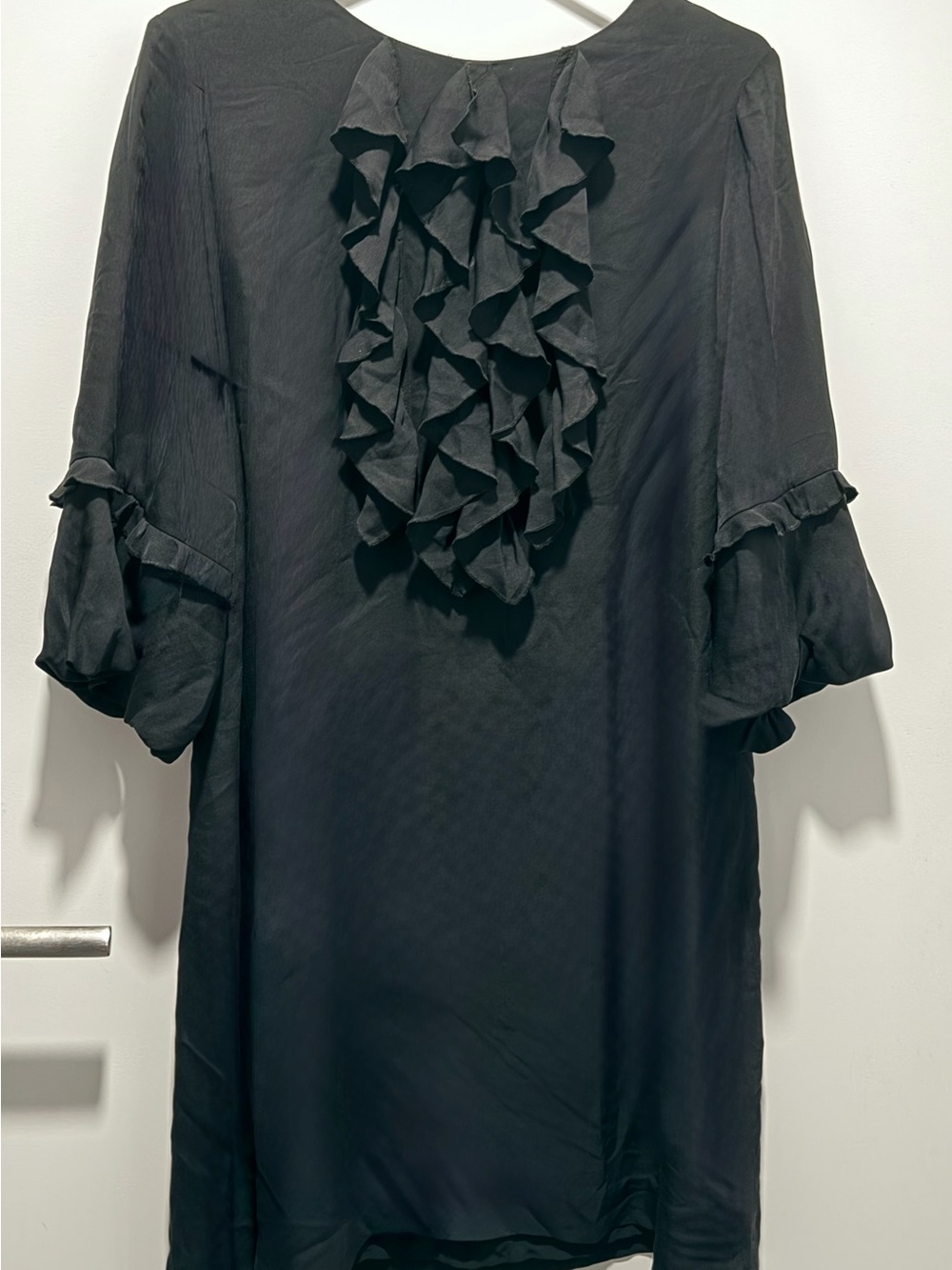 Uterque Black Ruffle-Front Tunic Dress
